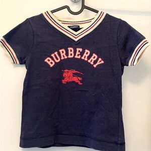 Burberry XS navy v neck varsity knight logo  cropped baby tee t-shirt cotton